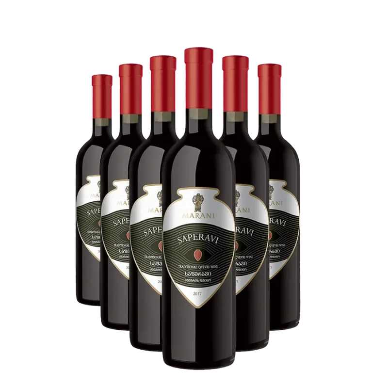 MARANI 6x Saperavi Kvevri červené suché víno 13,5% obj. (holá lahev) degustační sada po 750 ml.