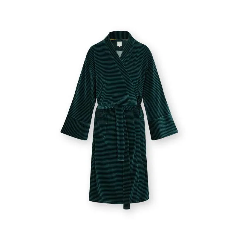 Pip Studio Naomi Kimono Velvet Little Sumo Stripe, modro-zelené
