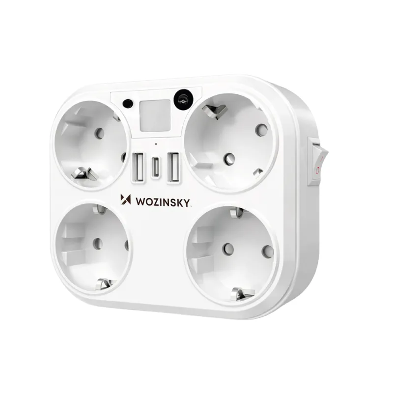 Wozinsky WRS-2B 4x AC 2x USB-A 2x USB-C 4000 W sieťový rozbočovač s lampou - biely