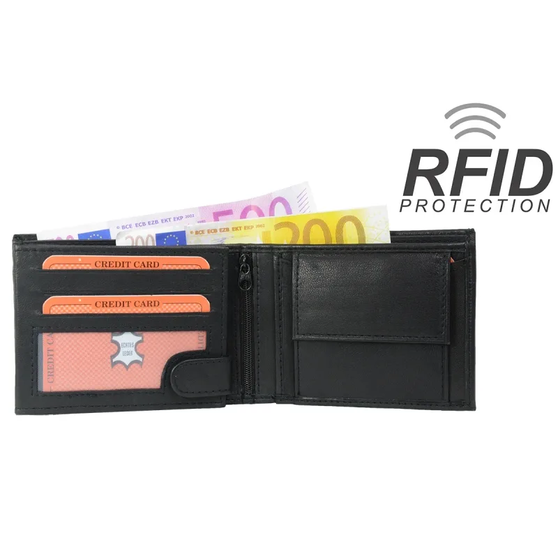 Pánska Kožená Peňaženka IMPEX RFID ochrana - čierna koža nappa 12x9 cm