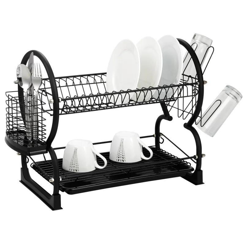 Veľký dvojposchodový odkvapkávač na riad King Hoff KH-1500 56,5 × 25 × 38 cm – čierny