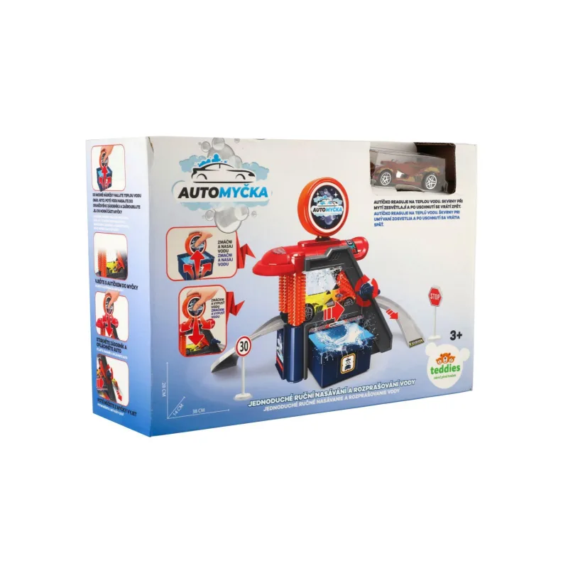 Teddies Autoumyváreň + auto meniace farbu s doplnkami v krabici 29x20x9cm