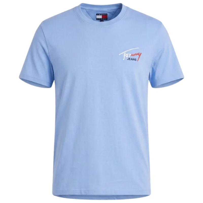 Pánske Tričko s krátkym rukávom TOMMY HILFIGER Bavlna Podpis Slim Fit - svetlo modrá L