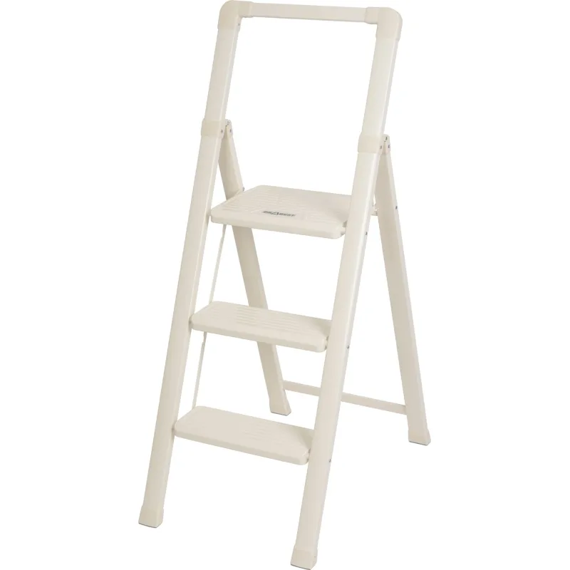 Schodíky Strend Pro, skladacie, 3 stupienkové, s madlom, krémové