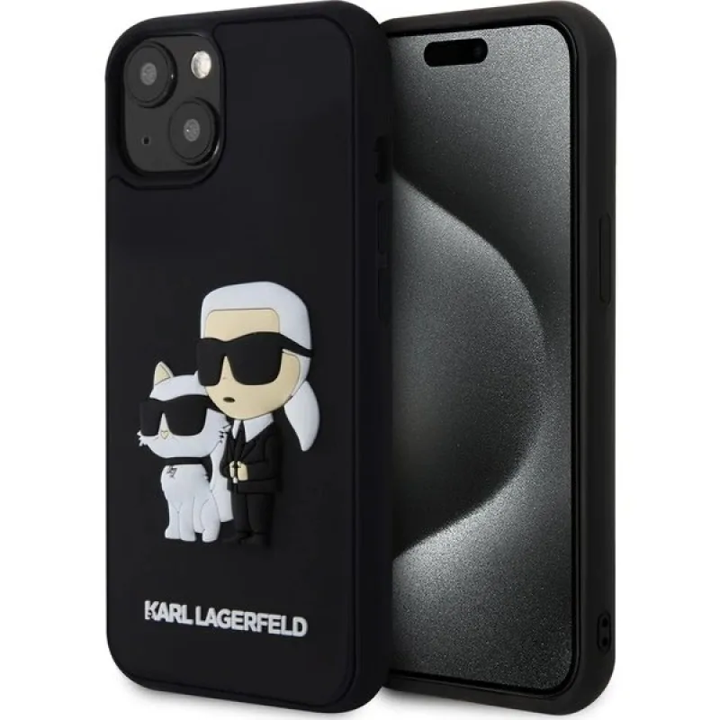 Karl Lagerfeld 3D Rubber Karl and Choupette kryt iPhone 13 čierny
