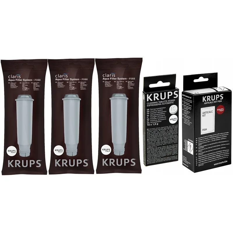 Krups F08801 Claris filter + čistiace tablety XS3000 + odvápňovač F054 – set