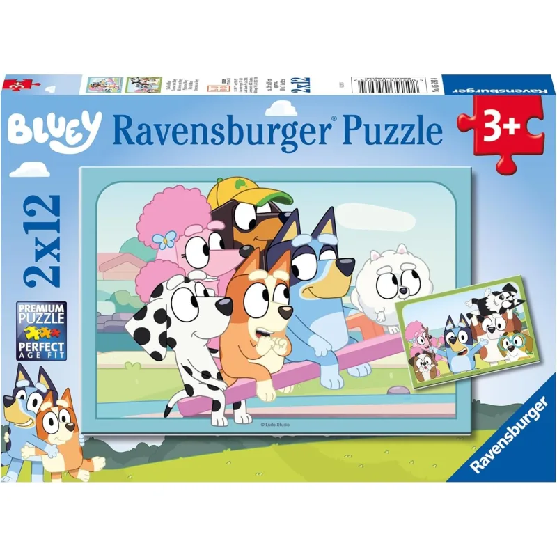 Puzzle pre deti Ravensburger 2x12 dielikov Bluey na ihrisku