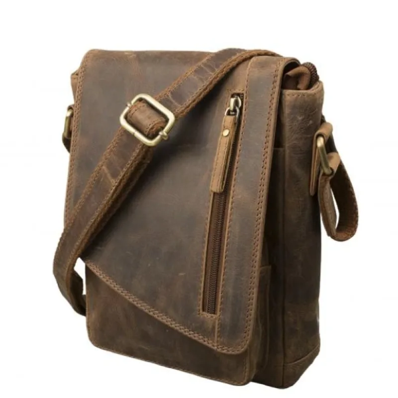 Pánska Kožená Crossbody Taška s chlopňou IMPEX - olejovaná lovecká hovädzia koža 19x25x9cm