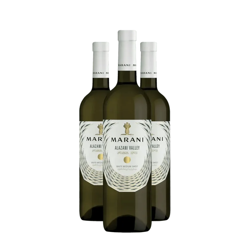 MARANI 3x Alazani Valley biele polosladké víno 11,5% obj. (holá lahev) degustační sada po 750 ml.