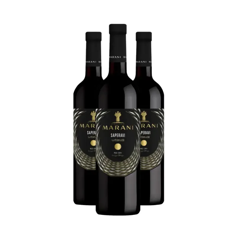 MARANI 3x Marani SAPERAVI červené suché víno 13,5% obj. (holá lahev) degustační sada po 750 ml.