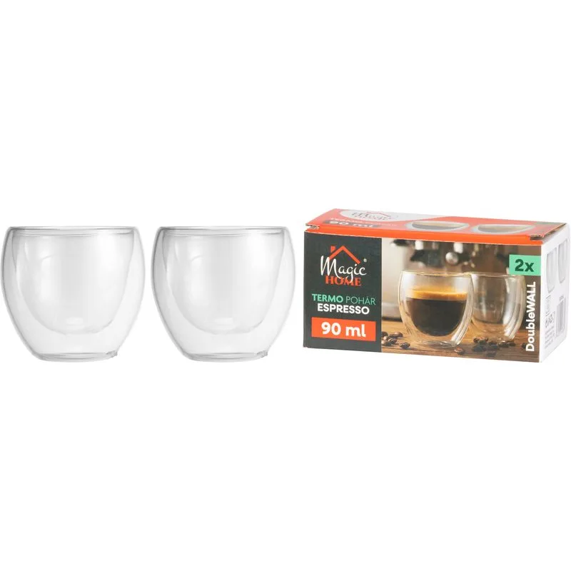 Pohár MagicHome na kávu/čaj, termo s dvojitou stenou, 90 ml, bal. 2 ks