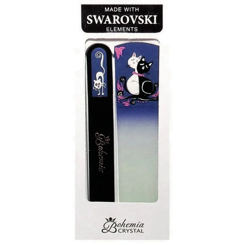 BOHEMIA CRYSTAL Cats Darčeková sada ručne maľovaných sklenených pilníkov - mačky, tmavo modrá