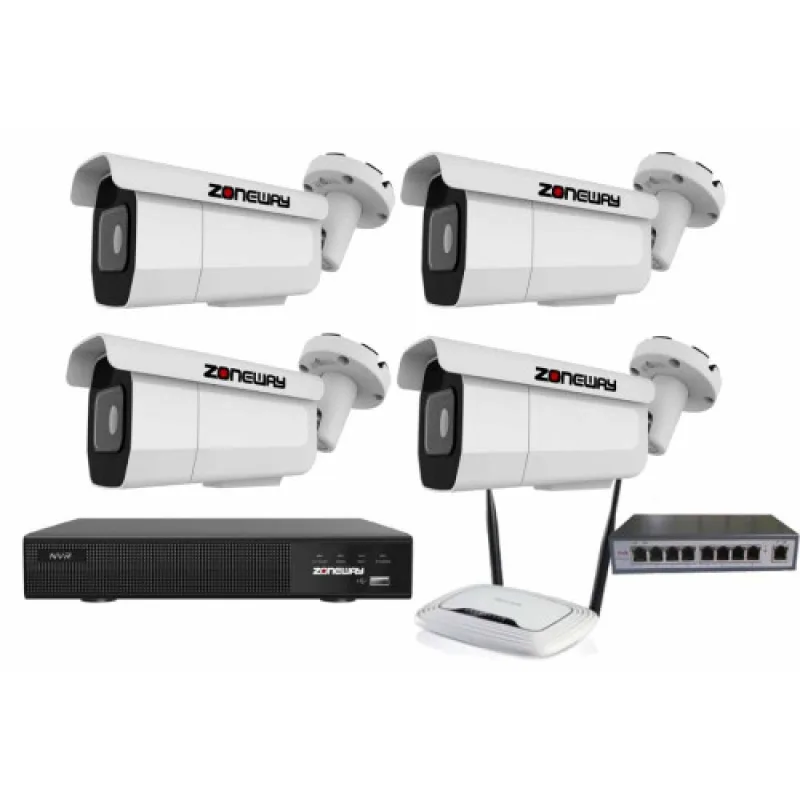 8MPx ZOOM kamerový IP POE set - 4x NC971, POE switch 4 + 1, NVR | ZONEWAY 4-NC971-3016