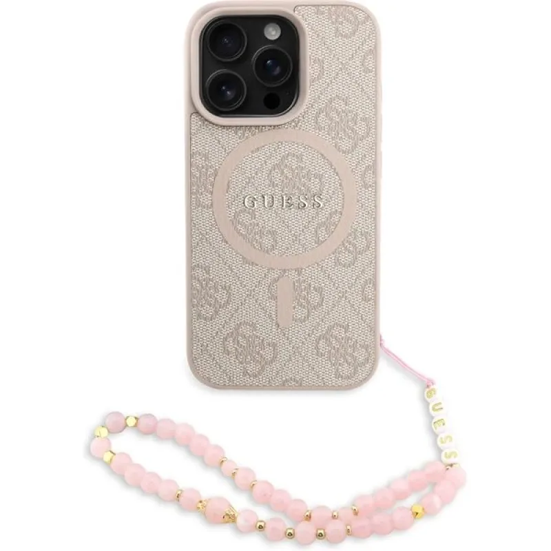 Guess PU Leather 4G Colored Ring Strap MagSafe kryt iPhone 16 Pro ružový