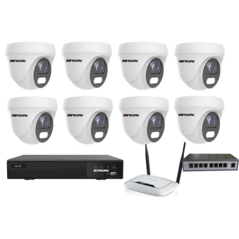 8MPx COLORVU kamerový IP POE set - 8x NC962, POE switch 8+ 1, NVR3016 | ZONEWAY 8-NC962+3016