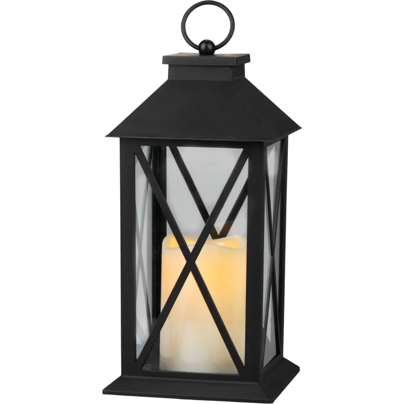Lampáš LED teplá biela, 3xAAA, plast, časovač, čierny, 14x14x32.2 cm, pohyblivý plameň