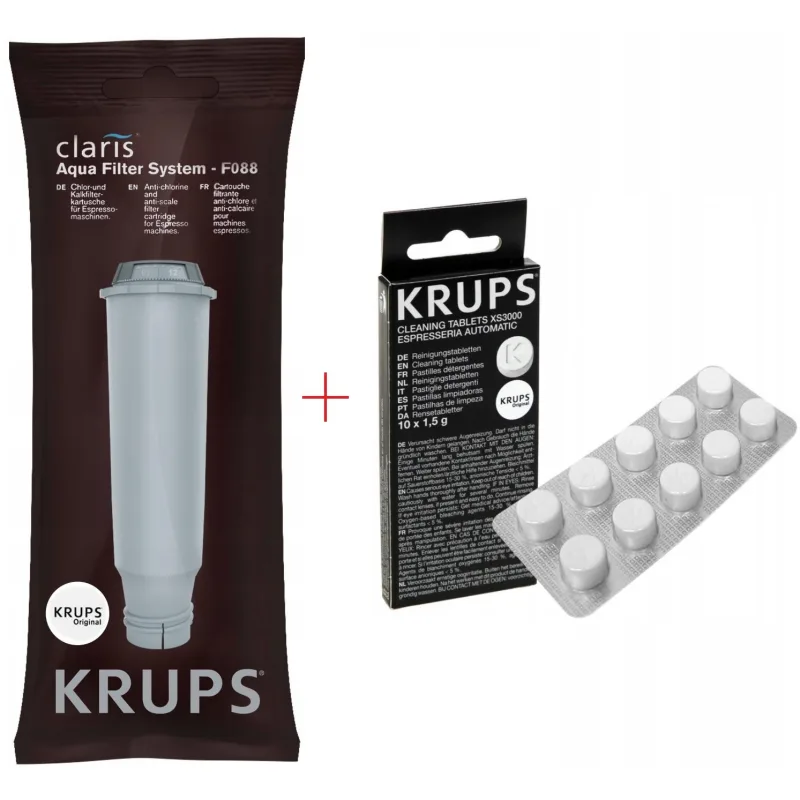 Krups F08801 Claris filter + čistiace tablety XS3000 – set údržby kávovaru