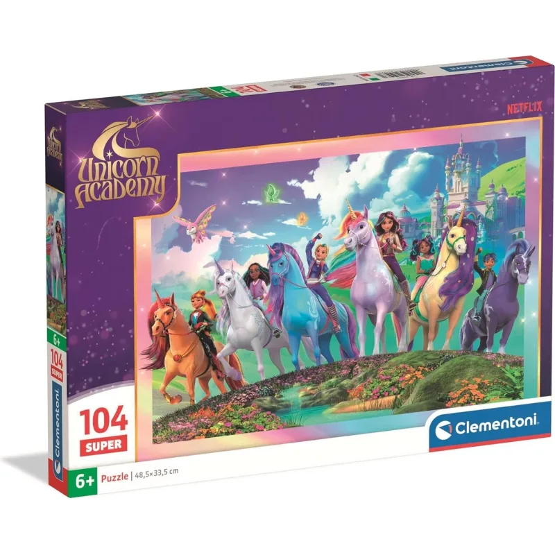 Detské puzzle Clementoni 104 dielikov SUPER Jednorožčia akadémia: Magické puto