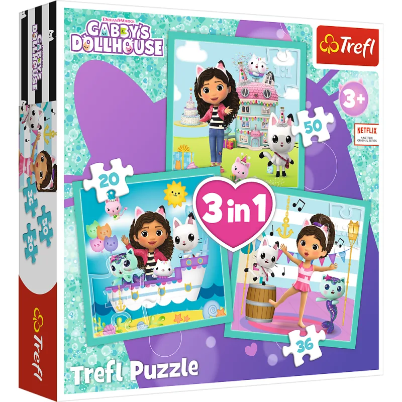 Trefl Puzzle Gábinin kúzelný domček: Gábinčine činnosti 3v1 (20,36,50 dielikov)