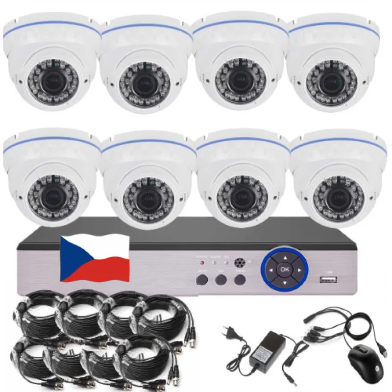 8CH 5MPx STARVIS kamerový set CCTV EONBOOM VR8DW - DVR s LAN a 8x vonkajšia vari kamera biela