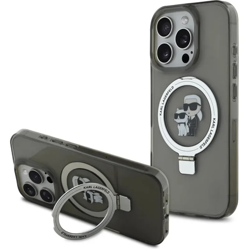 Karl Lagerfeld Ringstand Karl and Choupette MagSafe kryt iPhone 16 Pro Max čierny