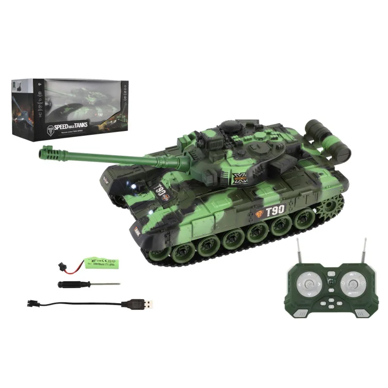 Teddies Tank RC 2,4GHz s dobíjacím packom so svetlom so zvukom v krabici 37x18x16cm