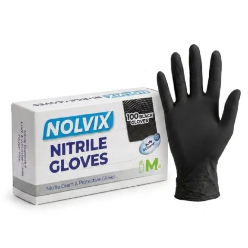 Nolvix Nitrilové jednorazové rukavice čierne M, 100ks