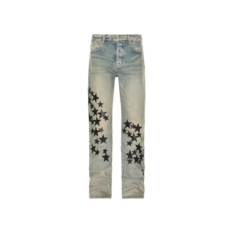AMIRI Leather Star Straight Jeans Clay/Indigo - XL