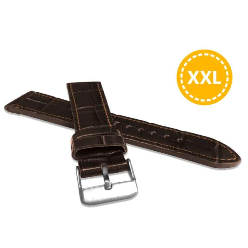 XXL Hnedý prešívaný remienok CROCO z luxusnej kože TOP GRAIN - 22 XXL LAVVU LSJXC22