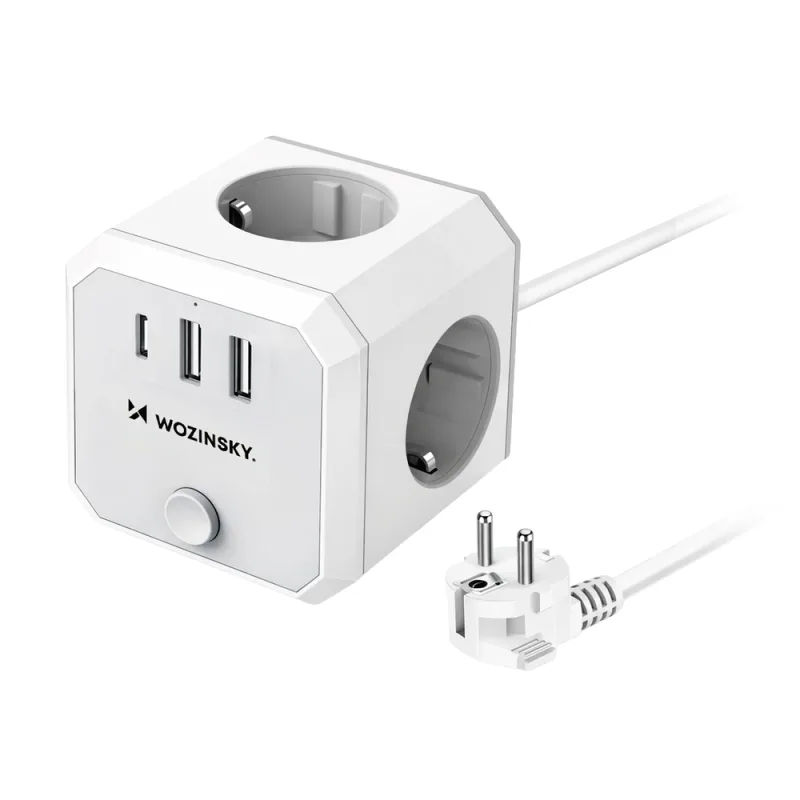 Wozinsky WKZ-3B Power Cube 3x AC 2x USB-A 1x USB-C 4000 W s káblom 1,8 m – biely