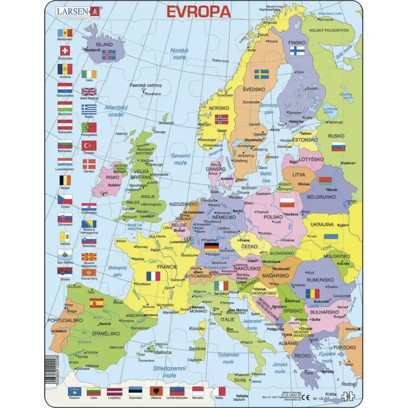 Deskové vzdělávací puzzle Larsen Politická mapa Evropy 48 dílků