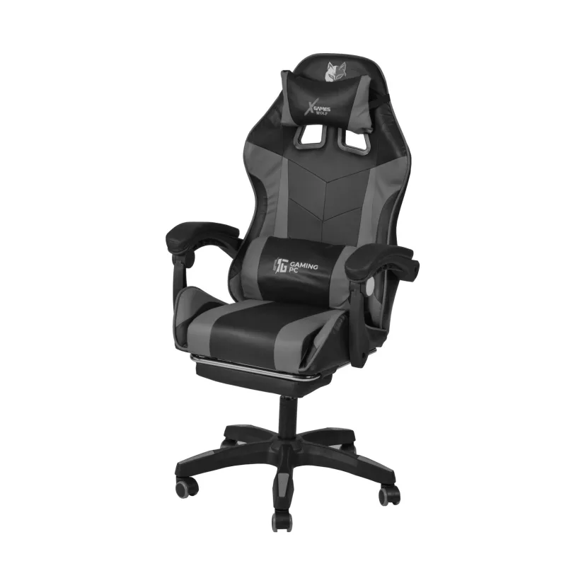 Ekspan X Games WOLF FG02 čierno-sivé herné kreslo s masážou a podnožkou