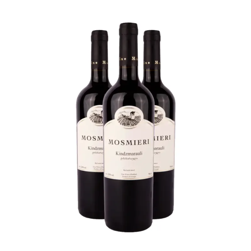 MOSMIERI 3x Mosmieri KINDZMARAULI PREMIUM červené polosladké víno 13% obj. (holá lahev) degustační sada po 750 ml.