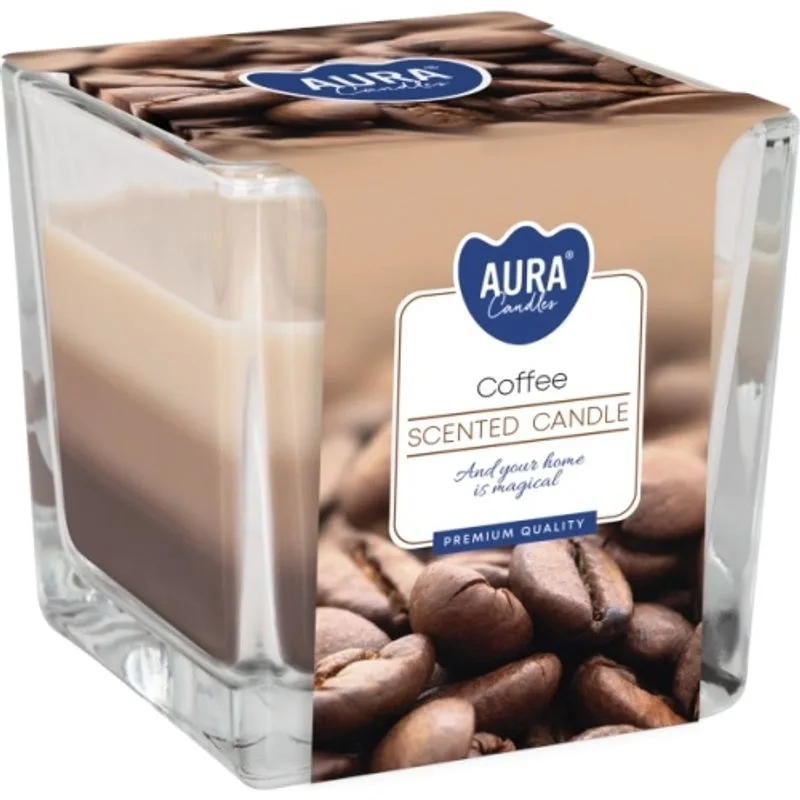 Sviečky AURA, v skle, trojfarebná, Coffee, 32h, 170g