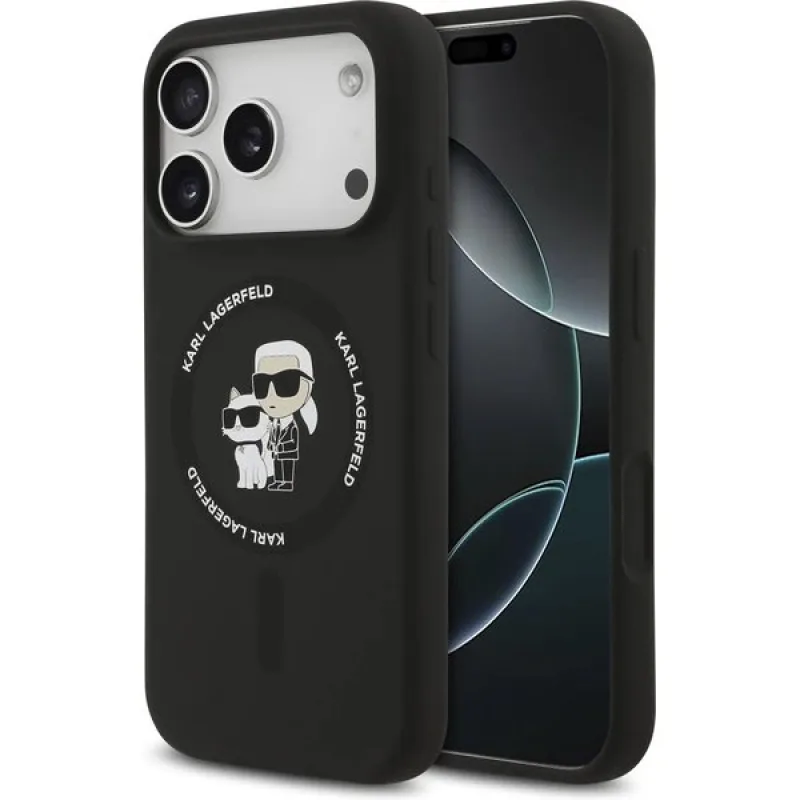 Karl Lagerfeld Liquid Silicone Karl and Choupette MagSafe kryt iPhone 17 Pro Max čierny