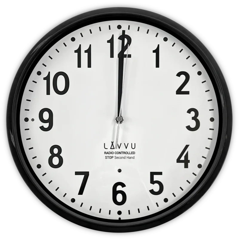 LAVVU Černé hodiny Accurate Black řízené rádiovým signálem - 3 ROKY ZÁRUKA! ⌀30cm LCR3020