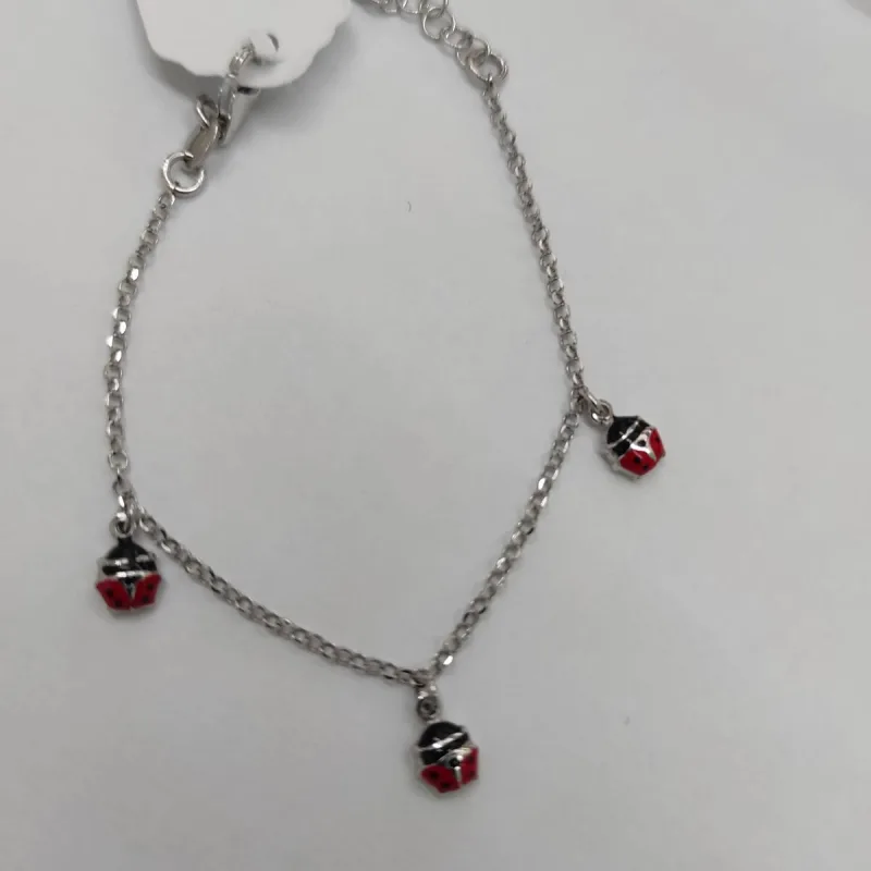 Stříbrný dětský náramek s beruškami dĺžka náramku 14+2cm