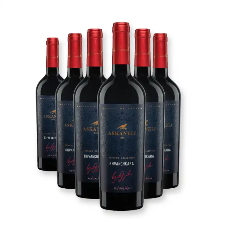 Askaneli Brothers 6x Askaneli KHVANCHKARA červené polosladké víno 11% obj. (holá lahev) degustační sada po 750 ml.