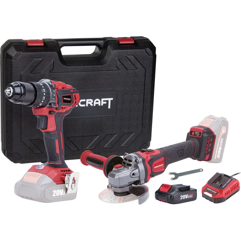 SET Worcraft COMB001, skrutkovač CHD-S20LiBE + uhlová brúska CAG-S20LiBE-125 mm, bezuhlíkové, v kufríku