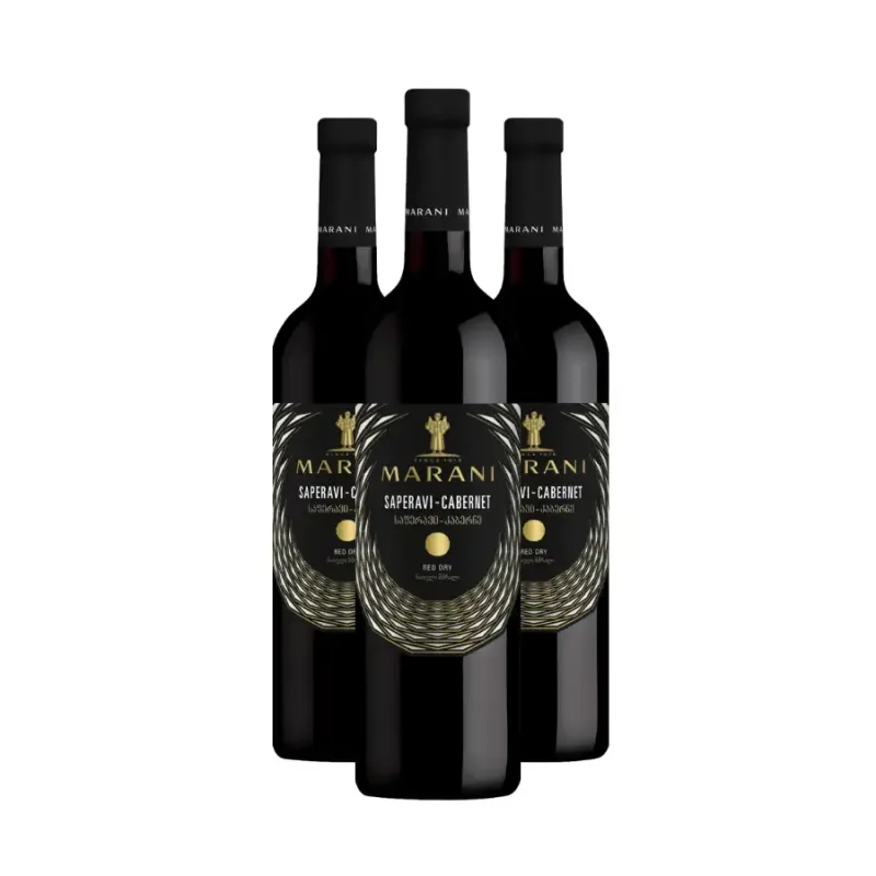 MARANI 3x Marani SAPERAVI CABERNET červené suché víno 13,5% obj. (holá lahev) degustační sada po 750 ml.