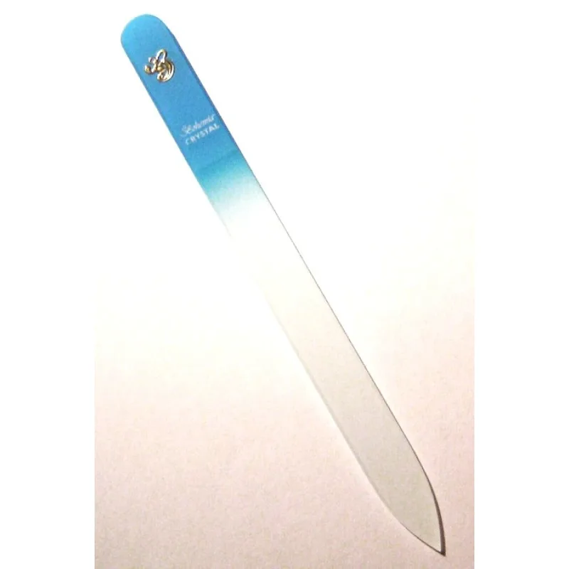BOHEMIA CRYSTAL Sklenený pilník na nechty s potiskom - 140mm - sv. modrý