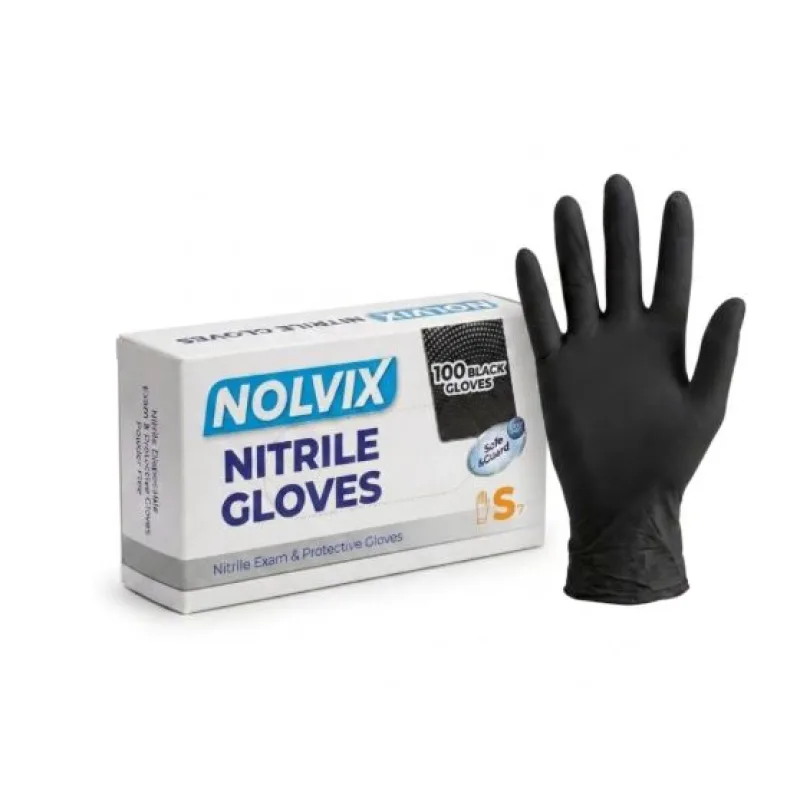 NOLVIX Nitrilové jednorazové rukavice čierne S, 100 ks