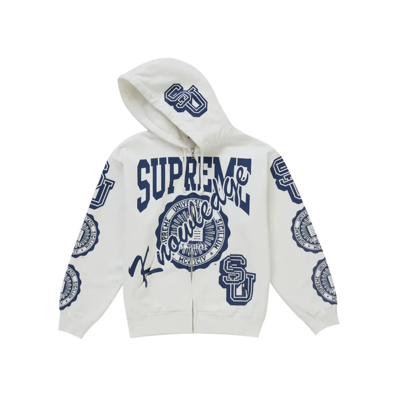Supreme Knowledge Reigns Zip Up Hooded Sweatshirt White - XXL