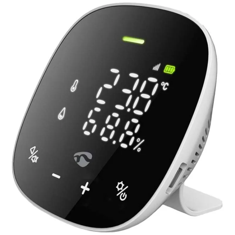 NEDIS Wi-Fi chytrý monitor kvality ovzduší/ včetně displeje/ Oxid uhličitý (CO2)/ teplota/ vlhkost/ Android/ černo-bílý (WIFISA20CBK)