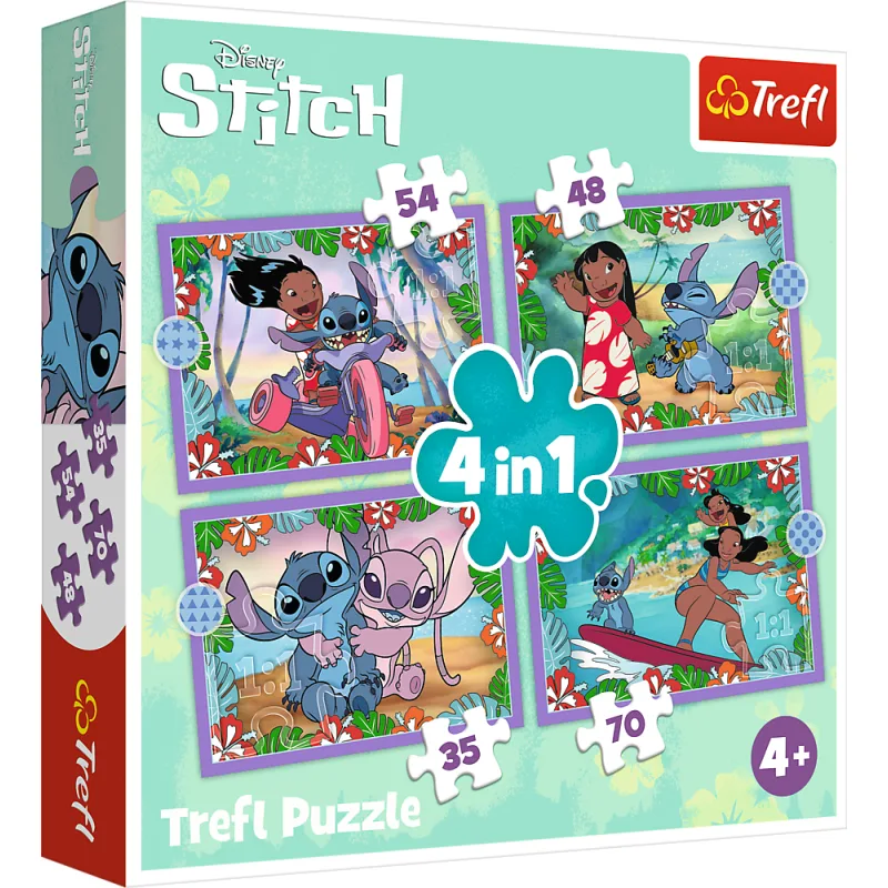 Trefl Puzzle Lilo&Stitch: Bláznivý deň 4v1 (35, 48, 54, 70 dielikov)