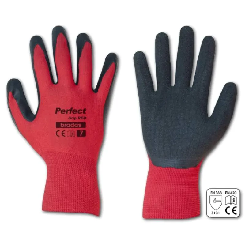 BRADAS PERFECT GRIP RED – ochranné pracovné rukavice s latexovou vrstvou, veľ. 9