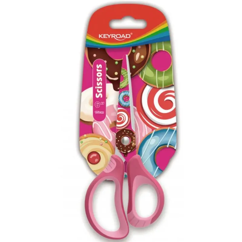 Školské nožnice KEYROAD Tatto Soft 15 cm, blister, mix farieb