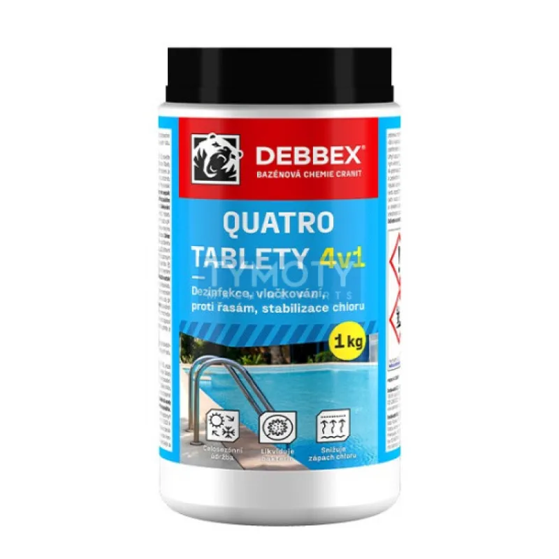 Debbex Cranit Quatro tablety - dezinfekcia, proti riasam, vločkovanie, stabilizácia - 1 kg modrastá, dó