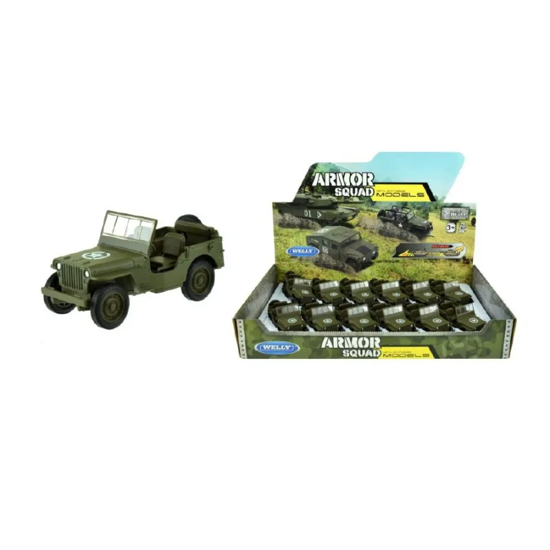 Teddies Auto Welly Jeep 1941 Willys MB terénne vojenské plast/kov 10 cm voľný chod