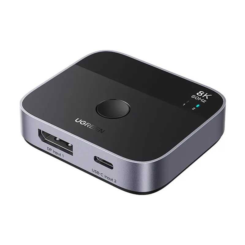 Uzelený prepínač DisplayPort/USB-C na USB-C – sivý